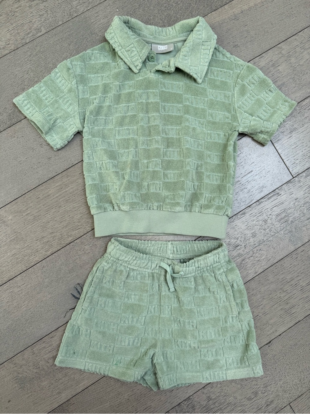Kith Kids Light Sage Terry Polo Top & Shorts Set